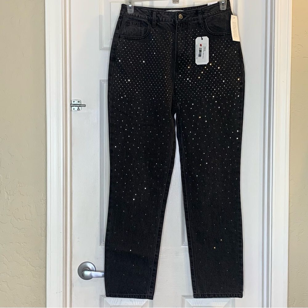 Velvet Heart Denim Rocker High Rise Skinny Jeans Black Bling Size 27W